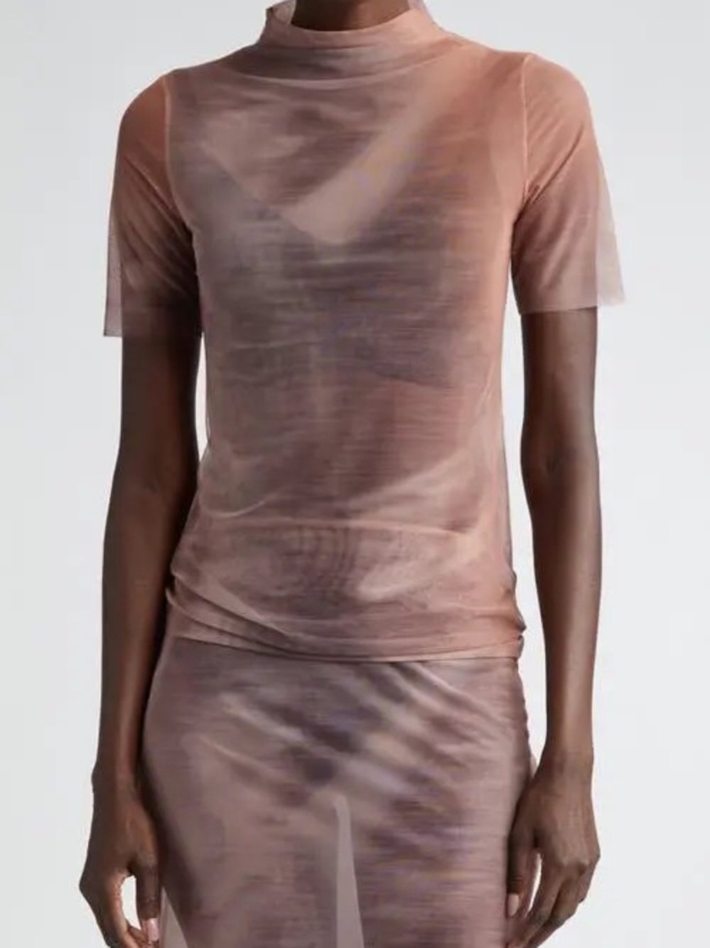 ELLISS Mesh Euphoric Short Sleeve Tee - Sheer Top in Pink Gradient Print
